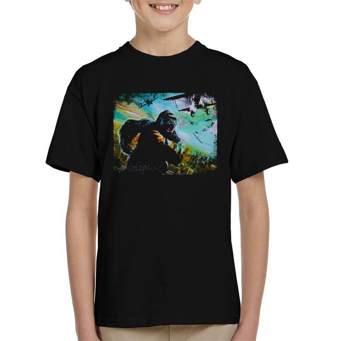 Sidney Maurer Original Portrait Of King Kong Vs Planes Kid's T-Shirt