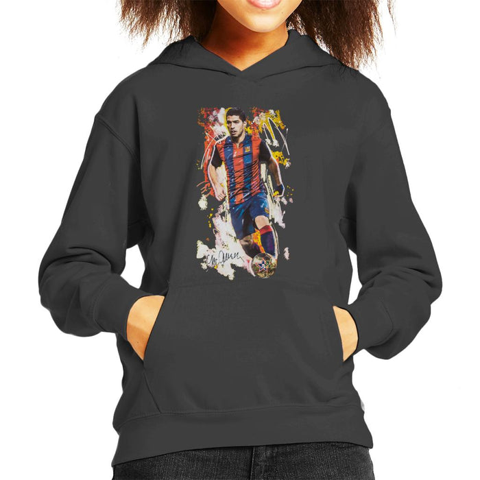 Sidney Maurer Original Portrait Of Luis Suarez Barcelona Kid's Hooded Sweatshirt