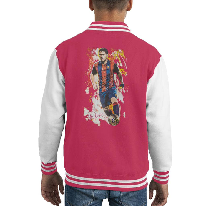 Sidney Maurer Original Portrait Of Luis Suarez Barcelona Kid's Varsity Jacket