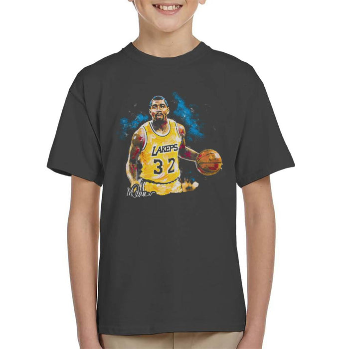 Sidney Maurer Original Portrait Of Magic Johnson Lakers Kid's T-Shirt