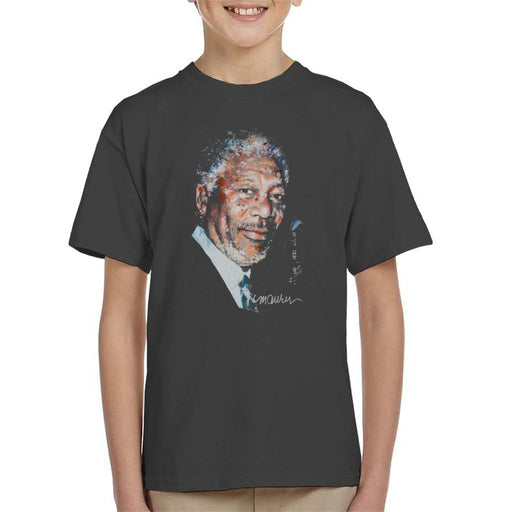 Sidney Maurer Original Portrait Of Morgan Freeman Kid's T-Shirt