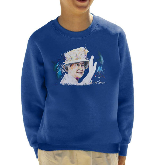 Sidney Maurer Original Portrait Of Queen Elizabeth Floral Hat Kid's Sweatshirt