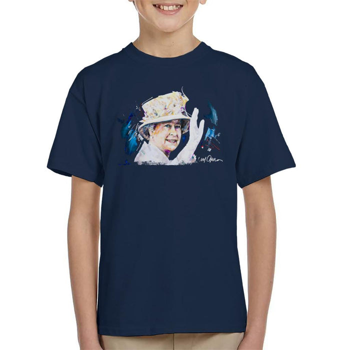 Sidney Maurer Original Portrait Of Queen Elizabeth Floral Hat Kid's T-Shirt
