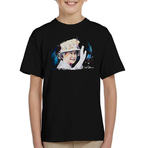 Sidney Maurer Original Portrait Of Queen Elizabeth Floral Hat Kid's T-Shirt