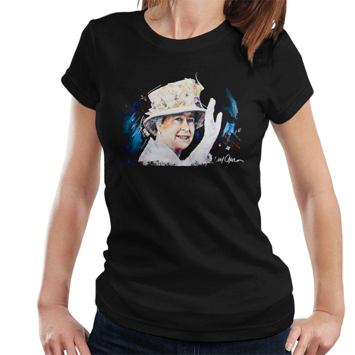 Sidney Maurer Original Portrait Of Queen Elizabeth Floral Hat Women's T-Shirt