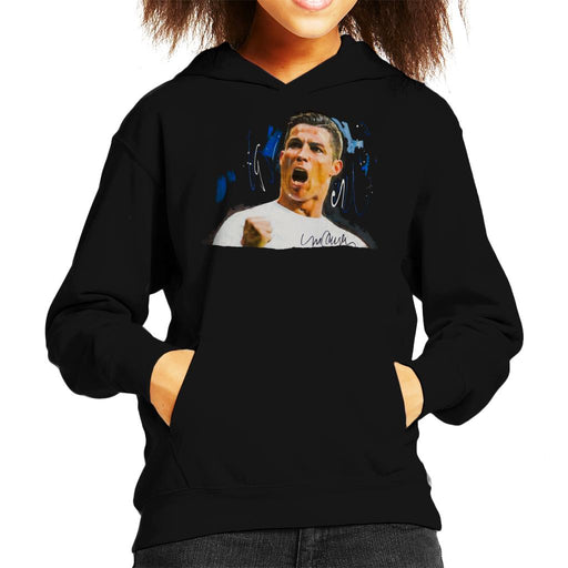 Sidney Maurer Original Portrait Of Cristiano Ronaldo Cheering Kid's Hooded Sweatshirt