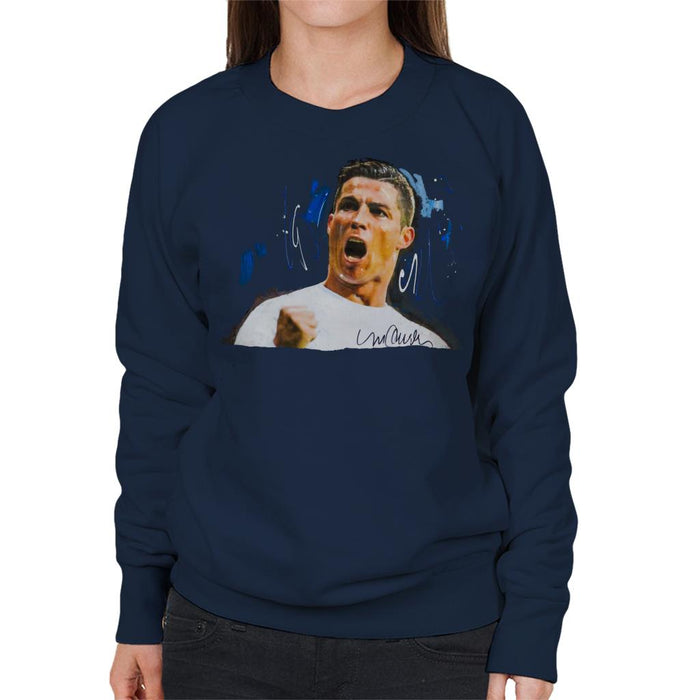 Sidney Maurer Original Portrait Of Cristiano Ronaldo Cheering Women's Sweatshirt