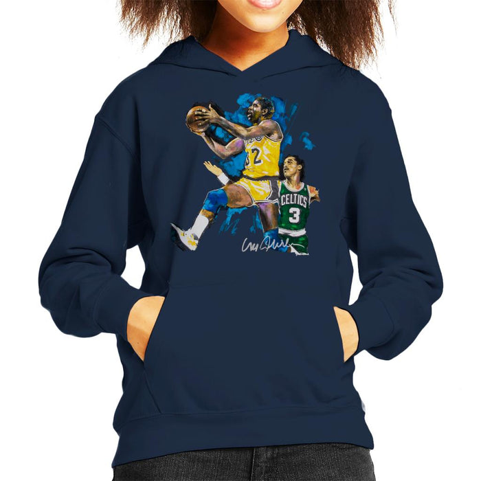 Sidney Maurer Original Portrait Of Magic Johnson Lakers Vs Celtics Kid's Hooded Sweatshirt