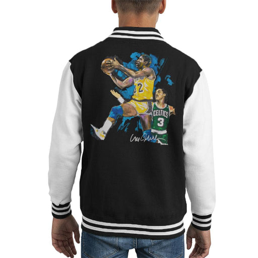 Sidney Maurer Original Portrait Of Magic Johnson Lakers Vs Celtics Kid's Varsity Jacket