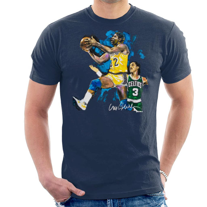 Sidney Maurer Original Portrait Of Magic Johnson Lakers Vs Celtics Men's T-Shirt