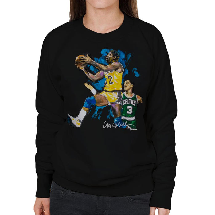 Sidney Maurer Original Portrait Of Magic Johnson Lakers Vs Celtics Women's Sweatshirt