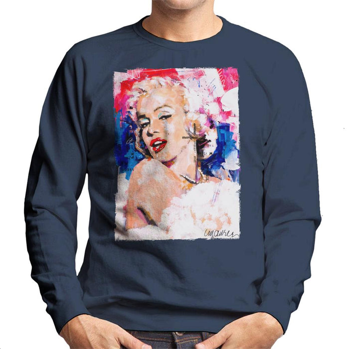 Sidney Maurer Original Portrait Of Marilyn Monroe Pearl Necklace Men's Sweatshirt