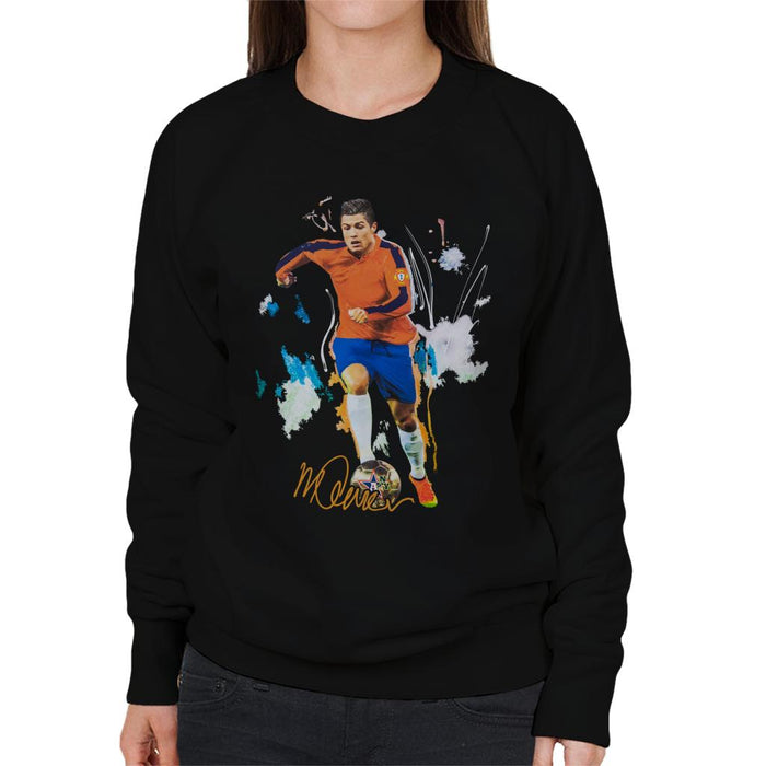 Sidney Maurer Original Portrait Of Football Star Cristiano Ronaldo Women's Sweatshirt