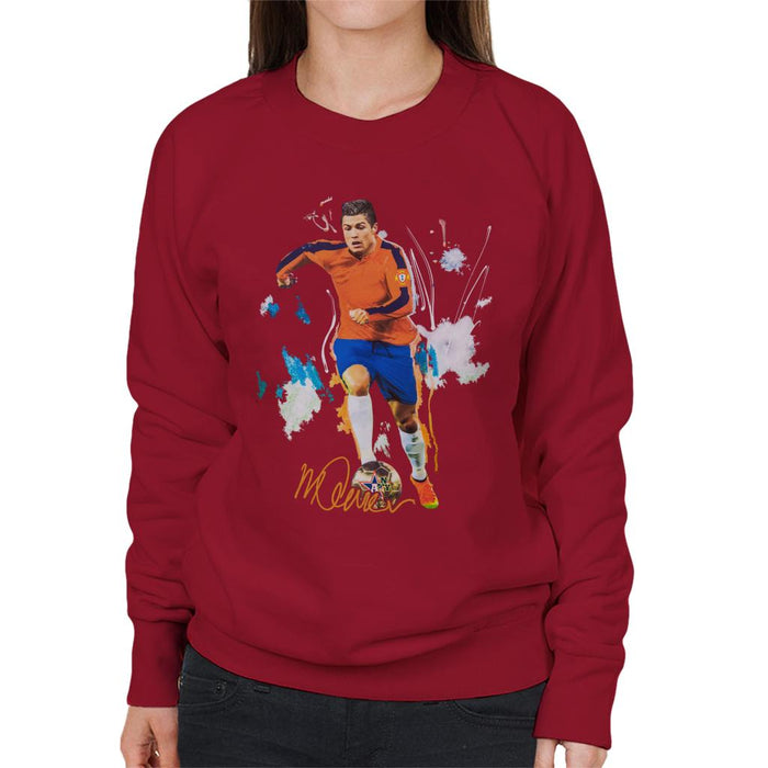 Sidney Maurer Original Portrait Of Football Star Cristiano Ronaldo Women's Sweatshirt
