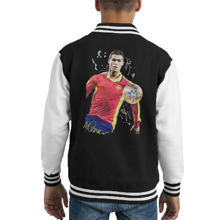 Sidney Maurer Original Portrait Of Portugal Striker Cristiano Ronaldo Kid's Varsity Jacket