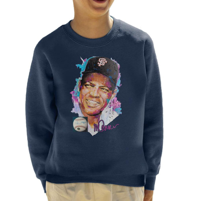 Sidney Maurer Original Portrait Of Willie Mays Kid's Sweatshirt