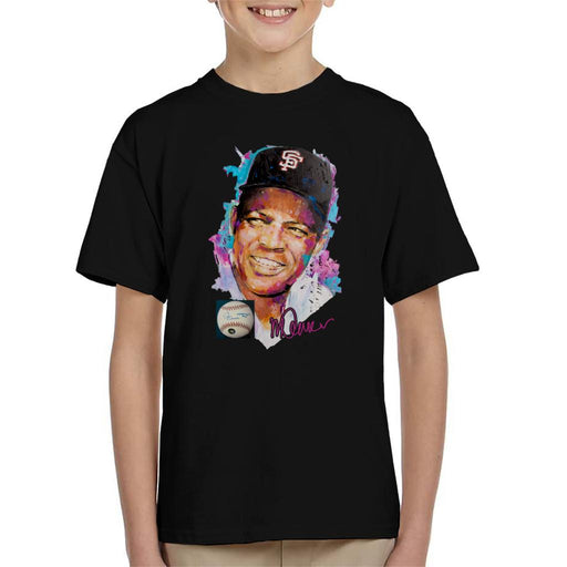 Sidney Maurer Original Portrait Of Willie Mays Kid's T-Shirt