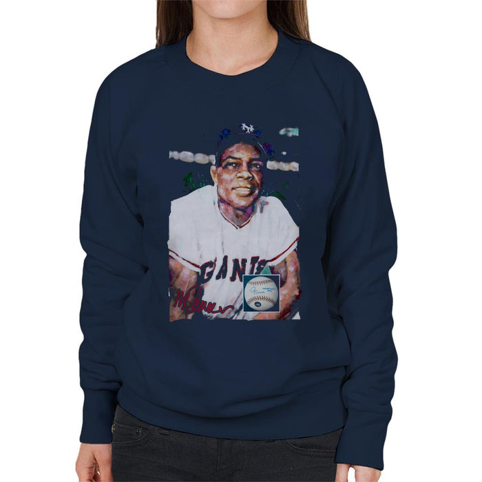 Sidney Maurer Original Portrait Of Giants Star Willie Mays Women's Sweatshirt
