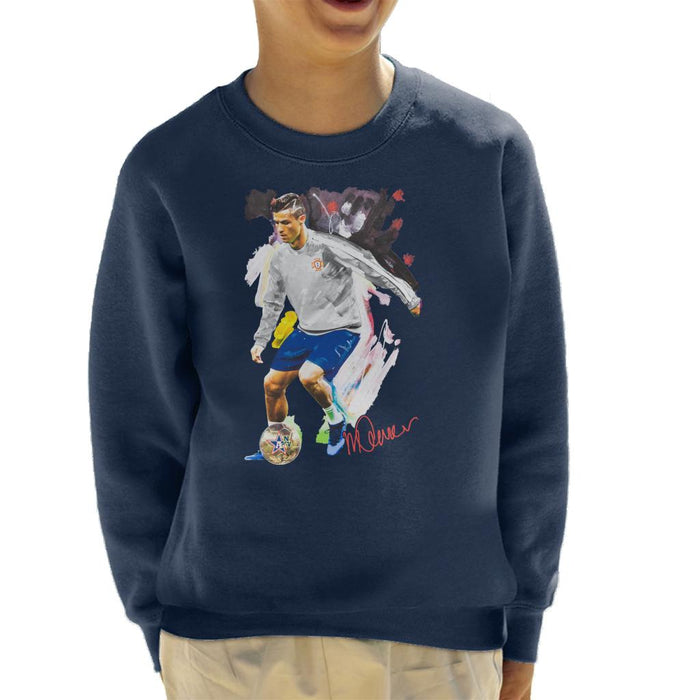 Sidney Maurer Original Portrait Of Cristiano Ronaldo Dribbling A Football Kid's Sweatshirt
