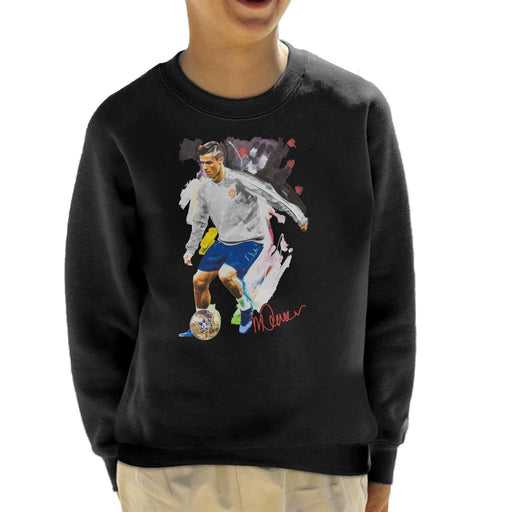 Sidney Maurer Original Portrait Of Cristiano Ronaldo Dribbling A Football Kid's Sweatshirt