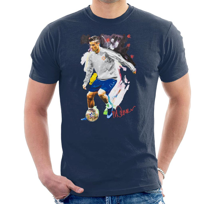 Sidney Maurer Original Portrait Of Cristiano Ronaldo Dribbling A Football Men's T-Shirt