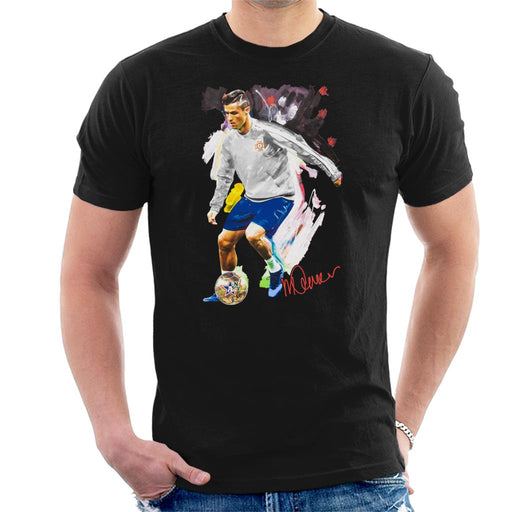 Sidney Maurer Original Portrait Of Cristiano Ronaldo Dribbling A Football Men's T-Shirt