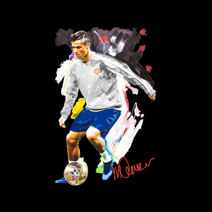 Sidney Maurer Original Portrait Of Cristiano Ronaldo Dribbling A Football Men's Varsity Jacket