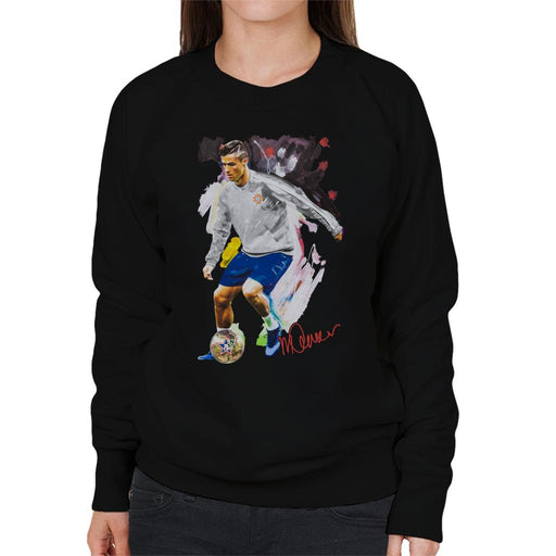 Sidney Maurer Original Portrait Of Cristiano Ronaldo Dribbling A Football Women's Sweatshirt