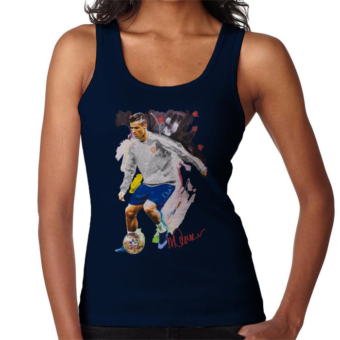 Sidney Maurer Original Portrait Of Cristiano Ronaldo Dribbling A Football Women's Vest