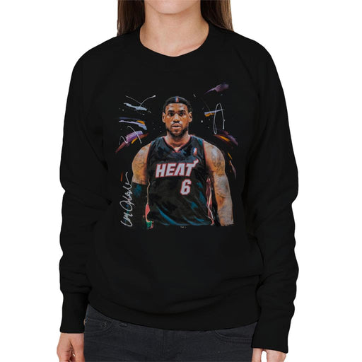 Sidney Maurer Original Portrait Of LeBron James Miami Heat Jersey Women's Sweatshirt
