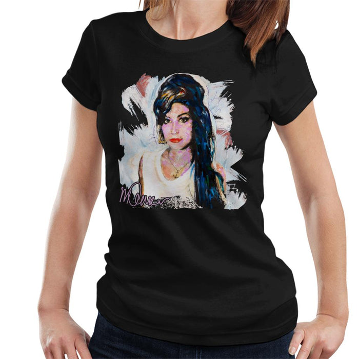 Sidney Maurer Original Portrait Of Amy Winehouse Anchor Necklace Women's T-Shirt