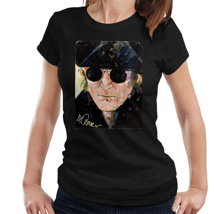 Sidney Maurer Original Portrait Of John Lennon Hat And Sunglasses Women's T-Shirt